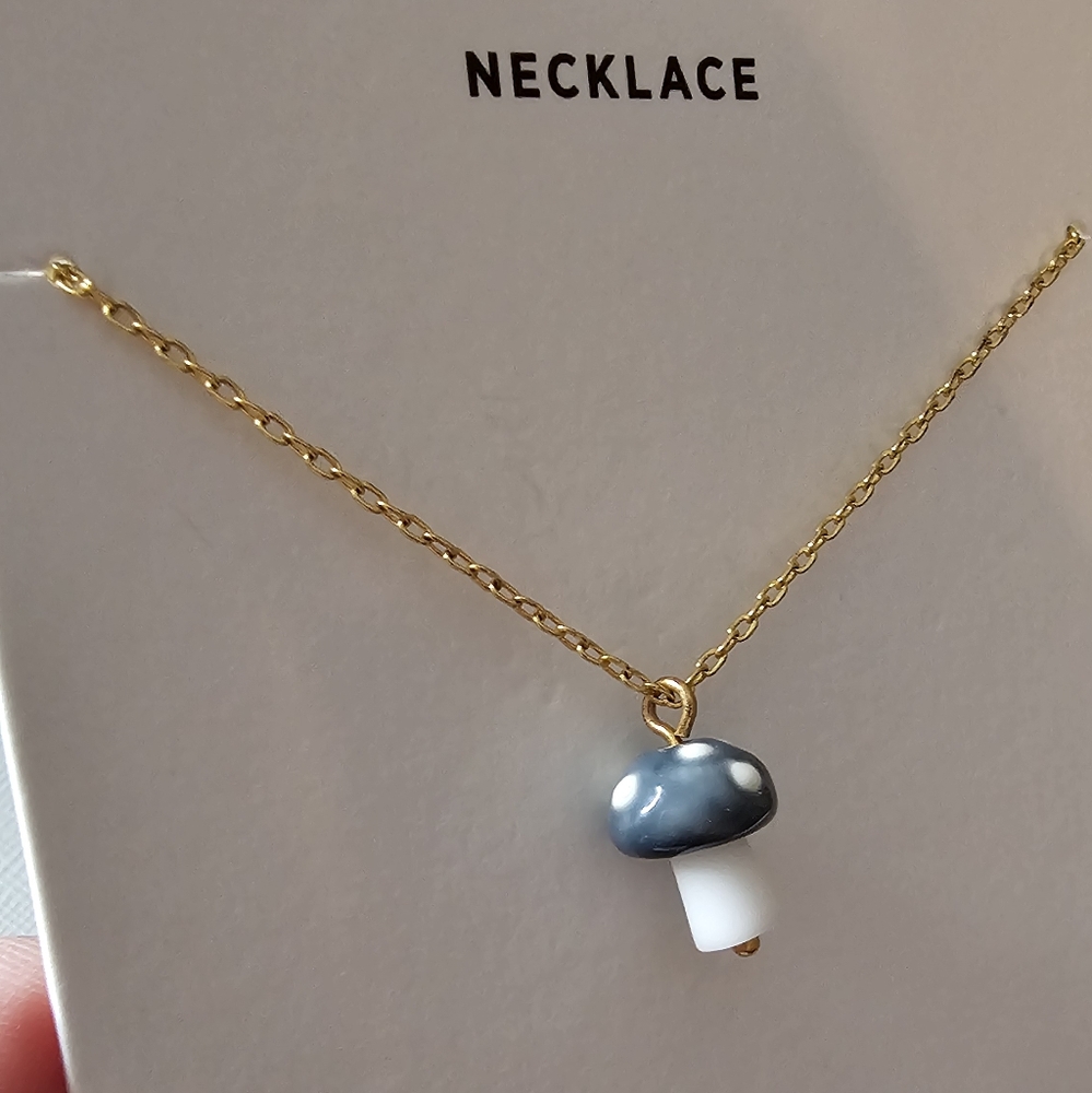 Madewell Gold and Blue Mushroom Necklace NWT - Picture 8 of 9